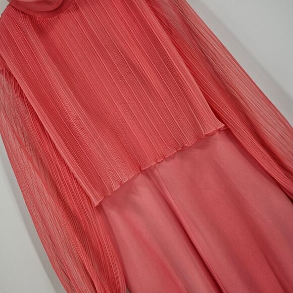 Vintage 70's Dress Gown Pink Chiffon Satin Layered Cape Long Sleeve Maxi Size XS - Picture 3 of 12